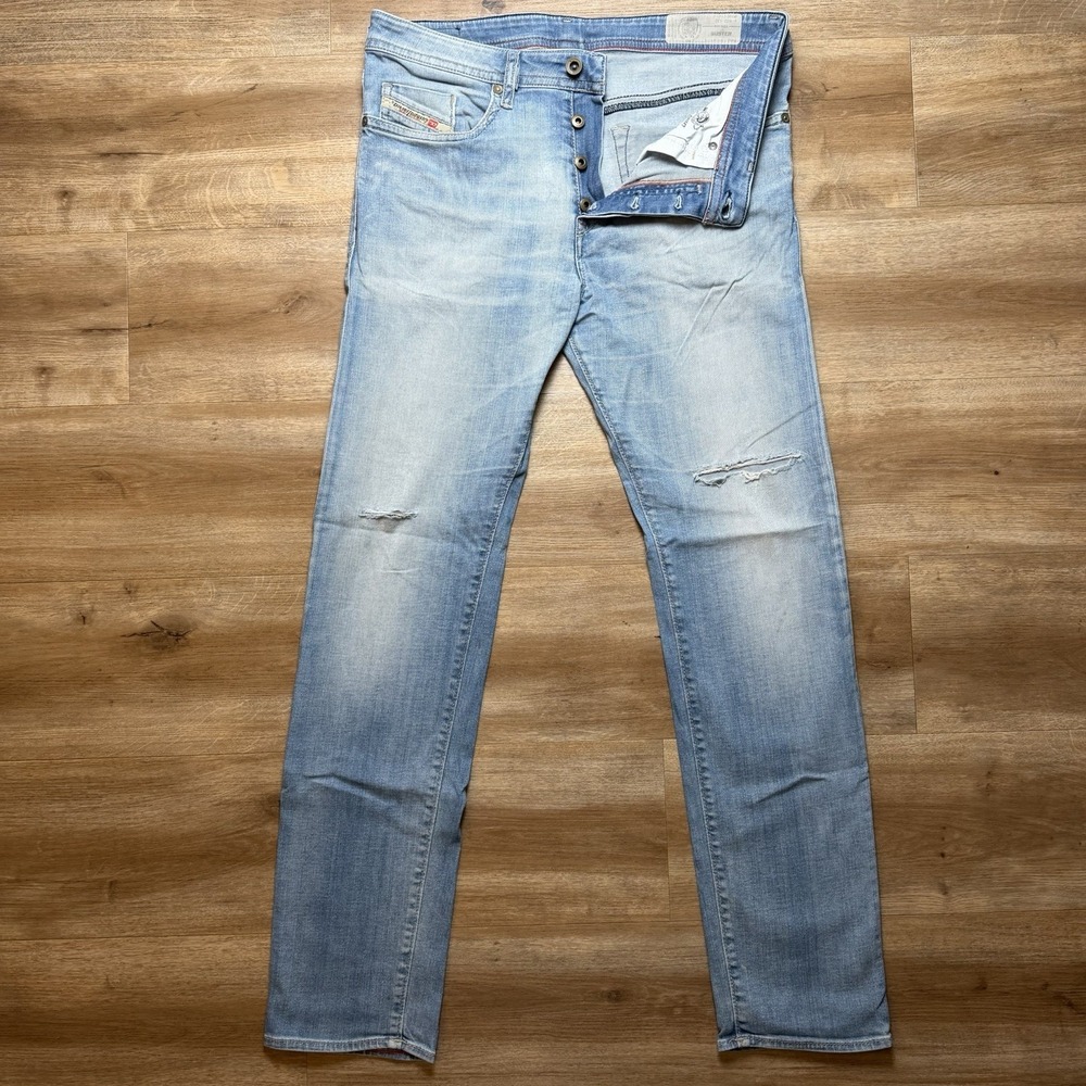 Diesel Buster Jeans Mens 32x32 Light Wash Slim Tapered Stretch Distressed‎ 0685C